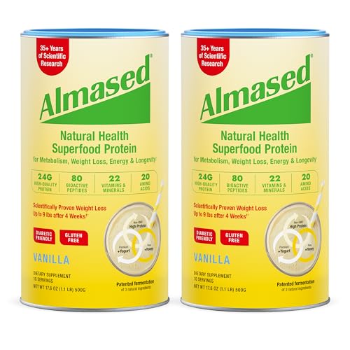almased vanilla meal replacement shake - low-glycemic high plant base protein powder- nutritional weight health support supplement - vanilla flavor - 176 oz 11 pound 2 pack