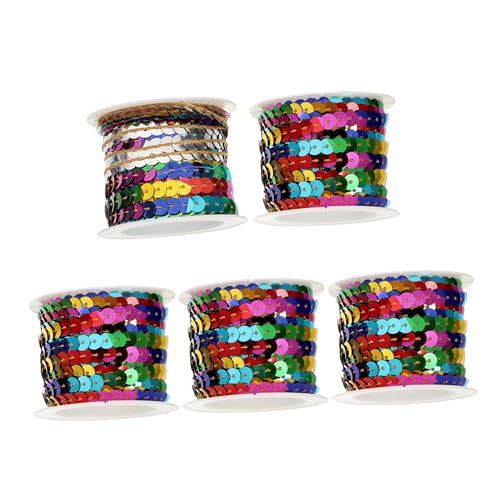 Housoutil 3sets 5 Rolls Paillette Strings of DIY Sequins Trim for Crafting Sewing and Headwear Decoration Lightweight Portable for Customizing Costumes and Accessories 5rolls*3