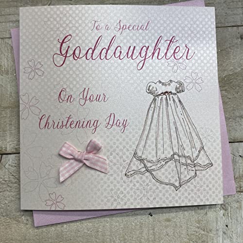 WHITE COTTON CARDS Gown to a Special Goddaughter Handmade Christening Card, White, WB185