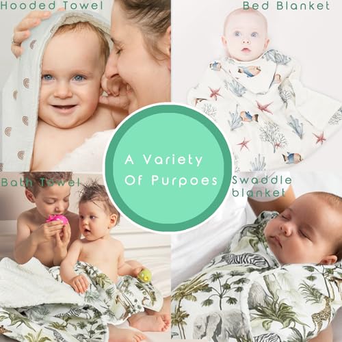 Image of Organic Cotton Baby Bath Towel with Ultra Soft Muslin and Absorbent Flannel Lining Hooded Baby Towel, Breathable, and Perfect for Boys and Girls, (30x30 inches, Rainbow Pattern)