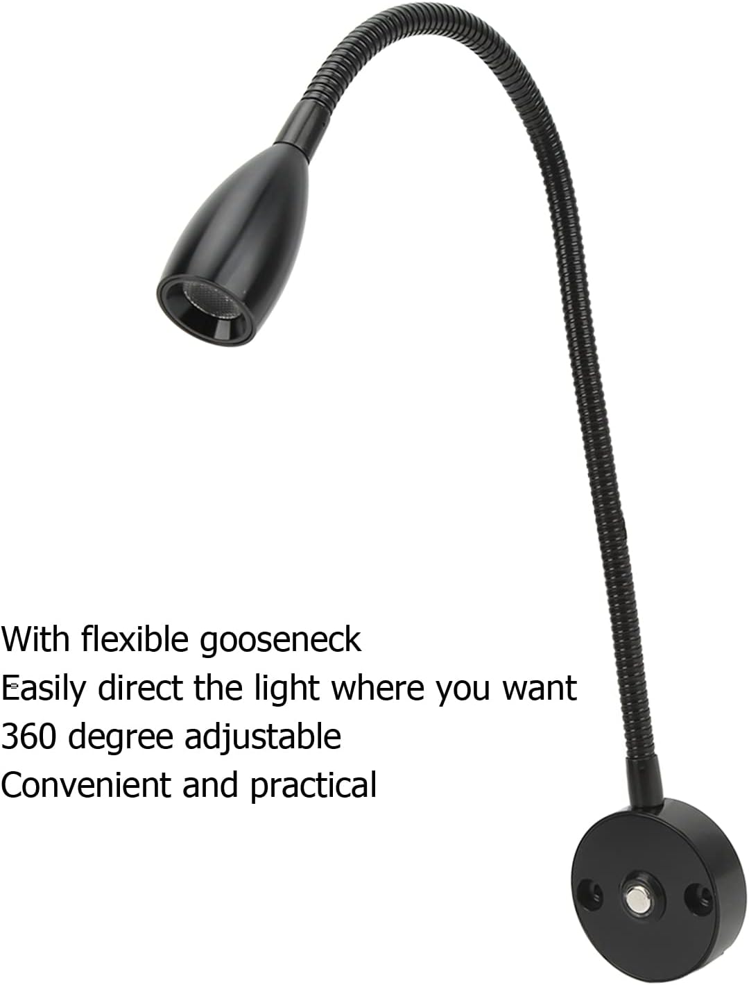 Aramox RV LED Reading Light,12-24V 3W Wall Mount Reading Lamp Flexible Gooseneck Dimmable Bedside Reading Lamp for RV Boat (Black 3 Colors)