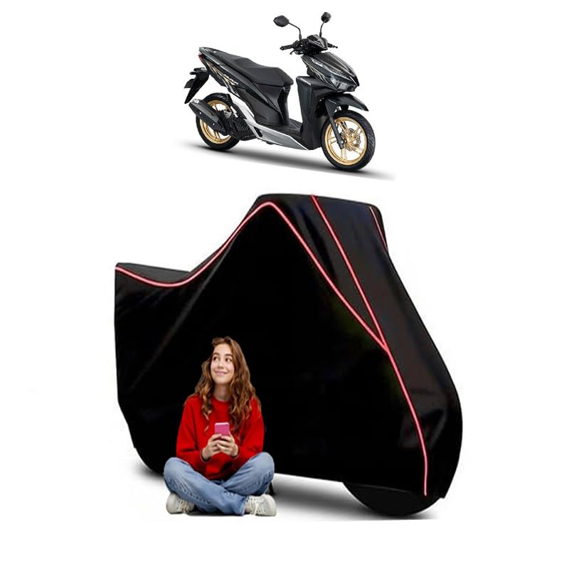 Image of Click 150i Scooty Bike Cover Water Resistant Outdoor Use Universal Fit Scooters Motorcycles Heavy Duty UV Protection Dust Rain Scratch Resistant Elastic Bottom Black Blue Piping