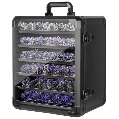Image of Miniature Carrying Case, Miniature Storage Case with 6 Trays, Aluminum Alloy Frame, Display and Transport Action Figure Display Case for Collectibles Miniatures, Warhammer Carrying Case