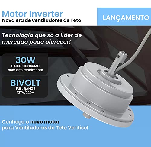 Ventilador de Teto Ventisol Fênix Black Inverter Controle Remoto, 6 Velocidades - Bivolt
