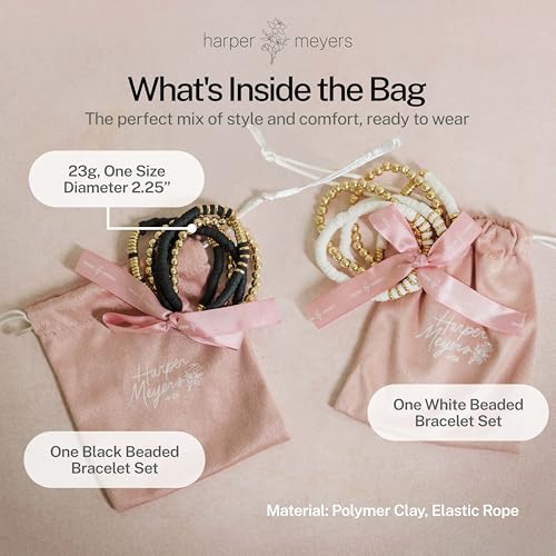 Harper Meyers Beaded Bracelet Bundle Set – Elegant Stackable Beaded Bracelets for Women – Comfortable and Stretchy Bracelets for Everyday Wear – Versatile and Stylish Gift for Any Occasion - Black & White3