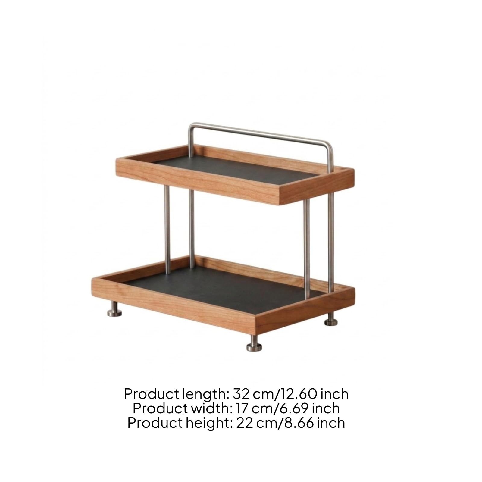 LOVIVER Estante de Maquillaje Organizador Tocador Repisa Bandeja Soporte de Almacenamiento de Dos Niveles con Madera de Cerezo y Soportes de Acero Cepillado