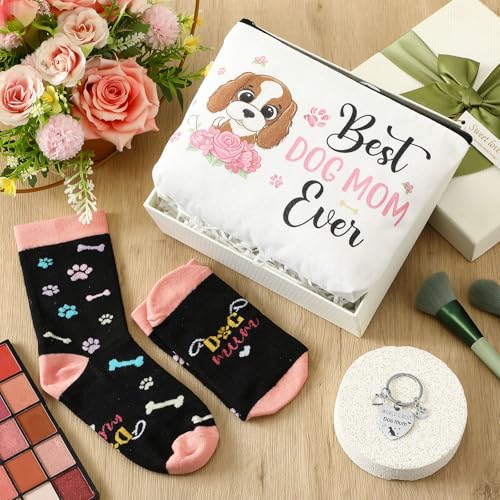 3 Pcs Dog Lover Gifts for Women Dog Mum Gifts Set Include Funny Makeup Bag Socks and Keyring for Christmas Party Mother's Day Pet Lovers Birthday Gift - Image 2