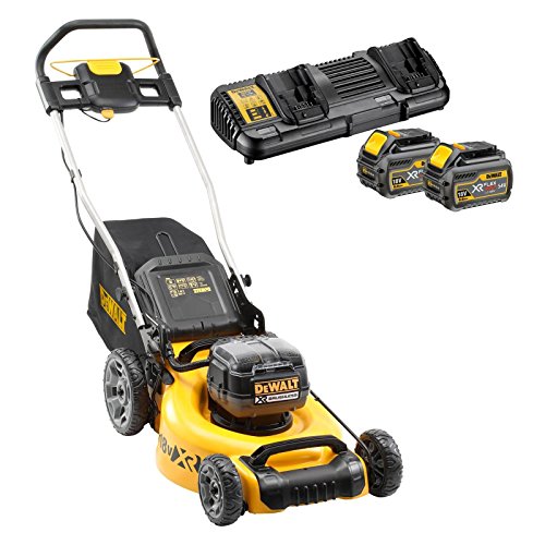 DeWALT Akku-Rasenmäher DCMW564N-XJ 2x18 Volt inkl. Akku Starter-Set DCB132T2-QW - bürstenlos, 48 cm Schnittbreite, Mähen und Mulchen, inkl. 55l Grasfangkorb