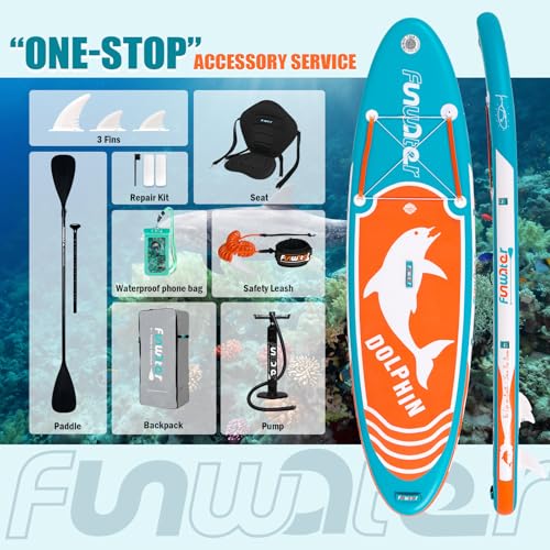 Miniatura 6 de Funwater Tabla De Surf De Remo, Hinchable, 320 X 84 Cm, Accesorios Completos, Ajustable, Bomba, Mochila De Viaje Isup Para Teléfono, Bolsa Impermeable, Aletas, Asiento De Kayak