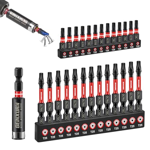 GEINXURN Torx Lot de 26 Embouts de Vissage aux Chocs T25 25mm 50mm, Jeu d'embouts Magnétique pour Visseuse Tournevis Tige Hexagonale 1/4