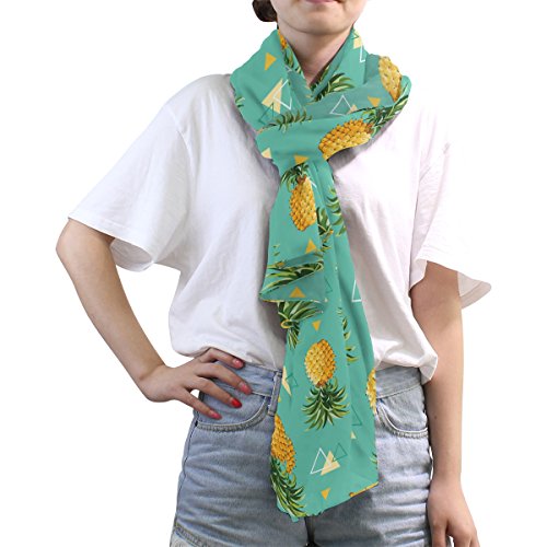 Welllee Custom Oblong Chiffon Scarf, Geometric Tropical Pineapple Shawl Wrap Sheer Scarves For Outdoor #TOP2