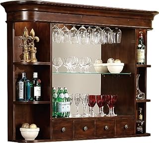 Howard Miller Lucas Hutch Wine & Bar Console II, Illuminated Display Wood Finish Home Liquor Storage Cabinets for Living Room and Home Decor with Cubby Drawers, Gouges and Worm Holes