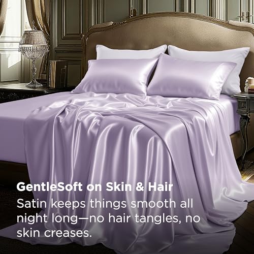 Image of Bedsure Satin Sheets King Size, Soft Silky Bedsheets for Hair & Skin