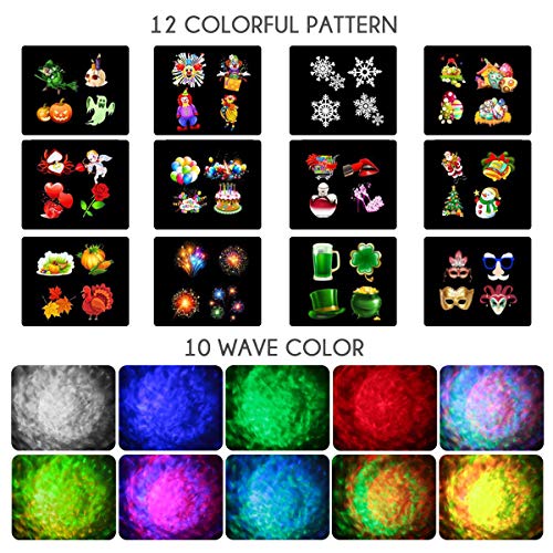 KOOT Christmas Snowflake Lights Projector 2 in 1 Ocean Wave Light with 12 Switchable Patterns Waterproof Outdoor Landscape Light for Celebration Christmas Birthday and Holiday Decoration