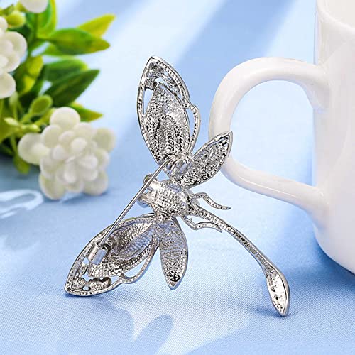 Image of Rhinestone Dragonfly Brooch Pin Blue Crystal Insect Dragonfly Pin Elegant Wedding Bridal Corsage Brooch Sparkly Rhinestone Crystal Lapel Pin Clothing Accessories Jewelry for Women Girls