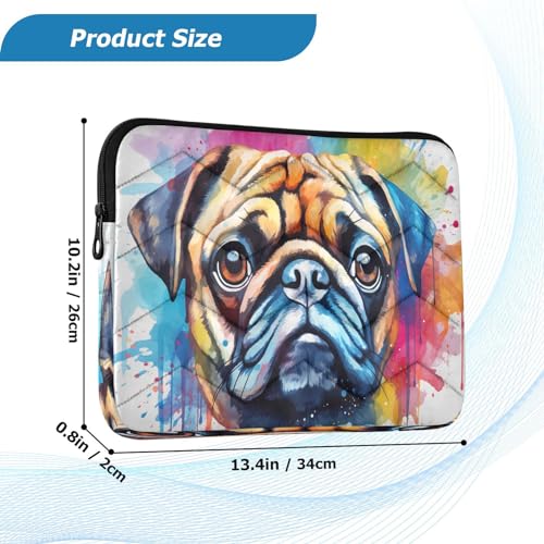 Funda para portátil 13-14 pulgadas con diseño pug acuarela miniatura 3