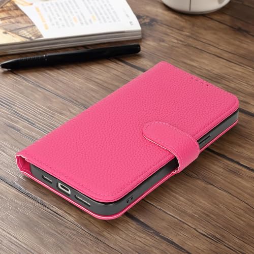 Coque iPhone 12/12 Pro en cuir véritable rose rouge chic - 6