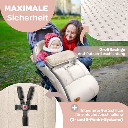 Kidiz® Babyfußsack Winterfußsack Kinderwagen, Universal Fußsack Buggy/Babyschale mit Lammfleece, 3- & 5-Punkt-Gurt, wasserdicht, winddicht… – Ansicht 3