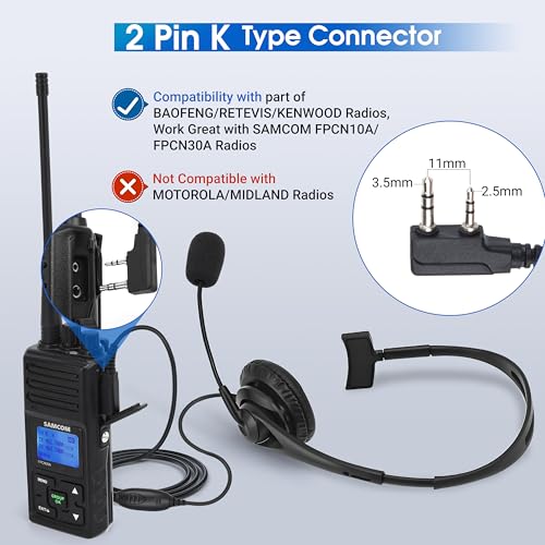 Auriculares Walkie Talkie SAMCOM HSK01 con micro boom negro de un solo lado 3