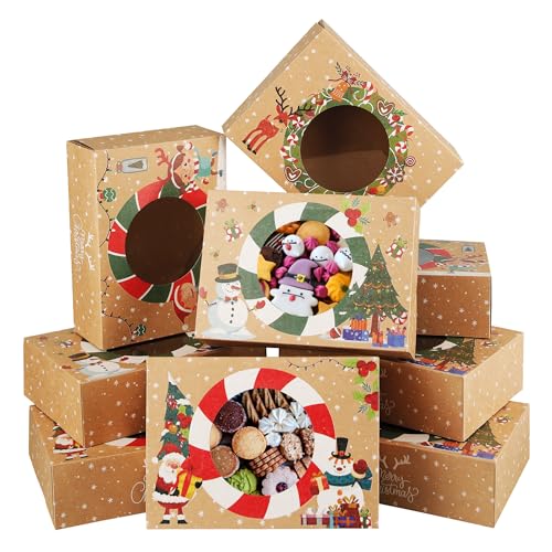 Zzrywuty 12PCS Christmas Cookie Boxes for Gift Giving, Christmas Cookie Tins with Lids, Holiday Cookie Boxes with Window, Christmas Treat Boxes for Pastry Dessert Cupcakes Mini Cake Candy Donut