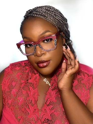Image of VOOGLAM Square Non-Prescription Blue Light & UV400 Blocking Eyestrain Eyewear for Women in Purple and Pink Checkered Acetate, Medium