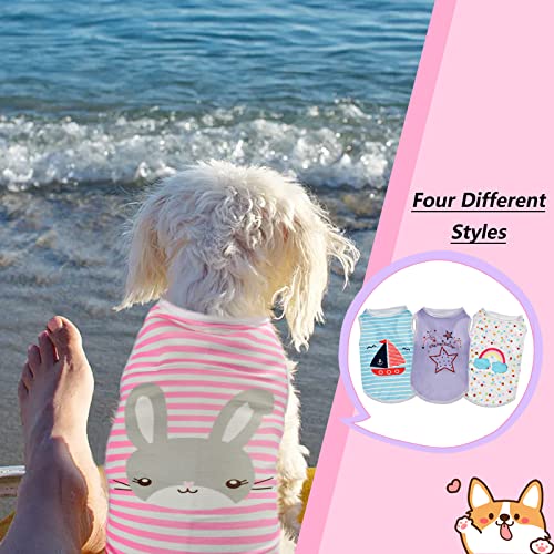 Cooshou 4Pcs Dog Cat Shirts Dog Polka Dot Vest Dog Stripe Sleeveless T-Shirt Pet Soft Vest Breathable Clothes For Small Medium Dog Puppy Kitten Cat M #TOP4