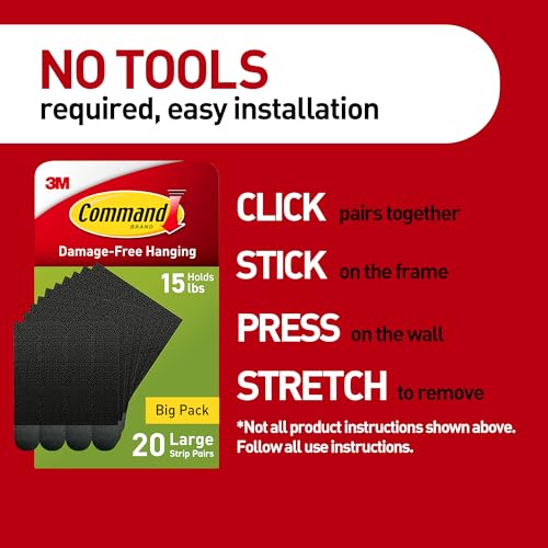 Grandes bandes de suspension Command fixation murale noire sans percer