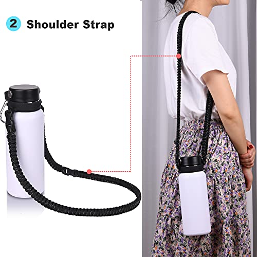 Wongeto 2.0 Paracord Handle With Shoulder Strap Compatible With Hydro Flask 2.0 Wide Mouth Water Bottle 12Oz To 64Oz-Water Bottle Strap Carrier For Gym School Running Walking Camping (Black) #TOP2