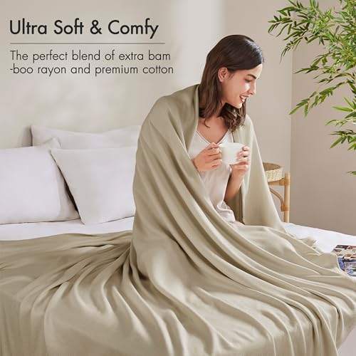 Image of Madison Park King Size Summer Blanket, Khaki, 70% Rayon from Bamboo | 30% Cotton Blanket for Bed, Couch, Sofa, Soft Cozy Breathable for Hot Sleepers Menopause, Natural Cooling, Moisture Wicking