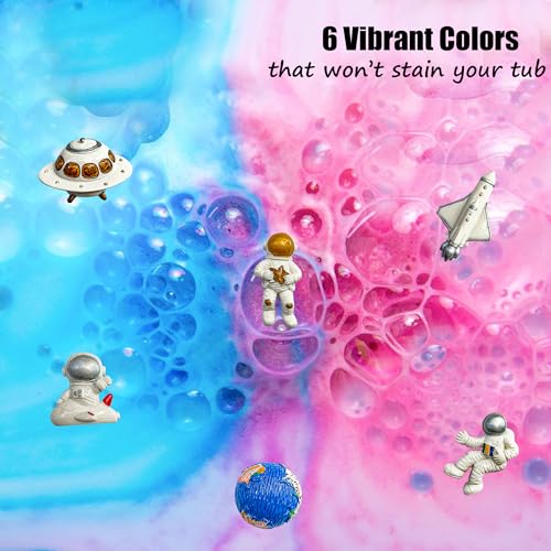 Galaxy Bath Bombs for Kids with Surprise Inside - Organic Bubble Bath Bombs with Educational Outer Space Planet Toys. Gentle, Natural & Kids Friendly - Valentines Day Gift for Boys, Toddlers, Girls