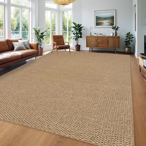 USTIDE Grand tapis en sisal tissé naturel - Texture rustique épaisse - Lavable, antidérapant pour salon, utilisation en intérieur/extérieur - 200 x 300 cm