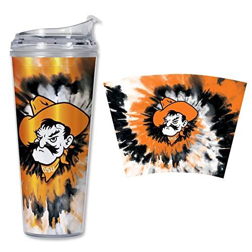 Image of Rico Industries NCAA Glitter 24oz Acrylic Glitter Tumbler with Hinged Lid, Officially Licensed Double Wall Tumbler with Straw