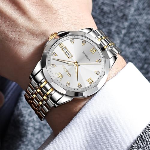 Image of OLEVS Watch for Men Automatic Classic Mechanical Watch Diamond Mirror Stainless Steel Dress Casual Waterproof Day /Date Calendar