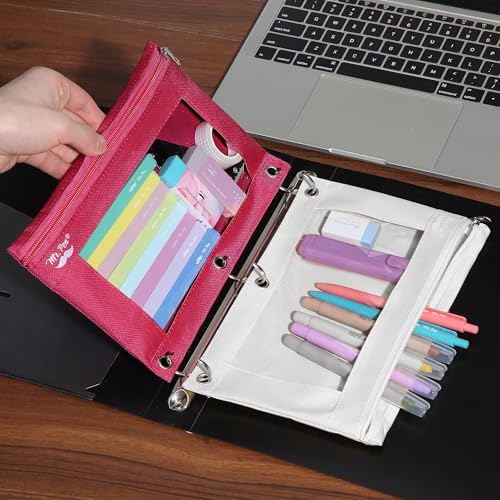 Image of Mr. Pen- Pencil Pouch for 3 Ring Binder, 2 Pack, 10 inchx6.75 inch, Smooth Zipper | Clear Window, Large Capacity Pencil Case with 3 Reinforced Grommets for School, Office, Supplies Storage | Clear Window, Large Capacity Pencil Case with 3 Reinforced Grommets for School, Office, Supplies Storage