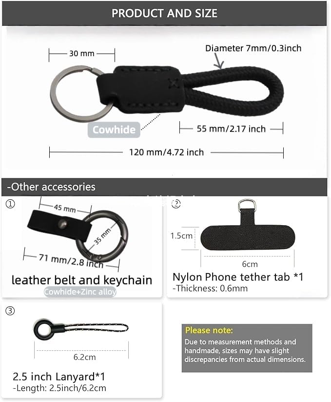 Handmade Cowhide Leather Short Keychain - Durable Car Key Chain Accessory for Women and Men, Stylish Mens Leather Key Strap with Phone Lanyard - Image 3