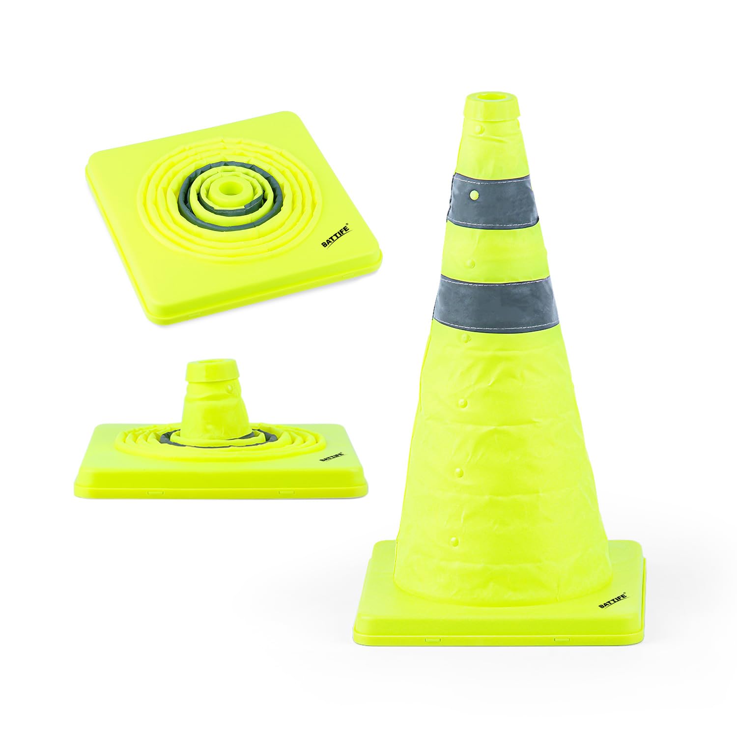 BATTIFE [10 Pack] 18 inch Collapsible Traffic Cones, Lime Green Safety