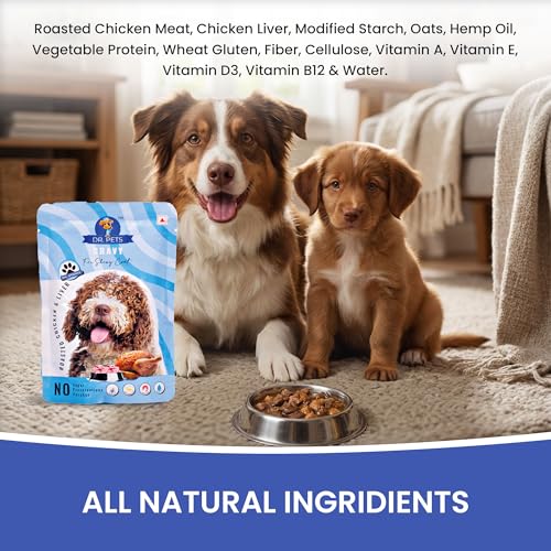 Image of Dr.Pets Gluten & Preservative Free Dog Wet Food (Gravy) | Balanced Meal with High Protein Chicken & Liver Chunks for Adult Dogs & Puppies | No Added Sugar & Paraben | 85 g (Pack of 12)