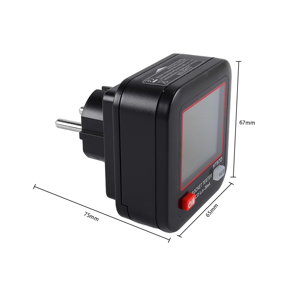 DollaTek Tester de Enchufe Profesional D9B Detección RCD/GFCI Display LCD Voltaje/Frecuencia 6-Alambre Diagnóstico Fallos 90-250V Analizador para enchufes EU Certificación EN61326