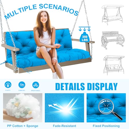 Image of Porch Swing Cushions Outdoor 48 inch x 40 Waterproof Swing Cushions 3 Seater Replacement with Backrest & 8 Ties 5 inch Thick Bench Swing Cushions for Outdoor Furniture Patio(Peacock Blue)