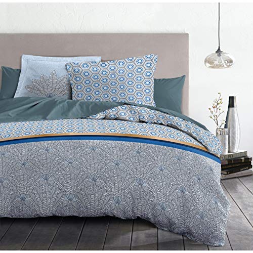 Home Linge Passion | Housse de Couette - 3 Pièces | 100% Coton - 57 Fils | 2 Personnes - 220x240 cm | LOUXOR Bleu
