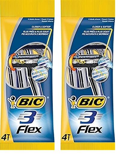 BIC   Maquinilla de afeitar Flex 3   4 unidades (Paquete de 2)   Negro   Unisex   Afeitados cómodos y precisos para hombres adultos