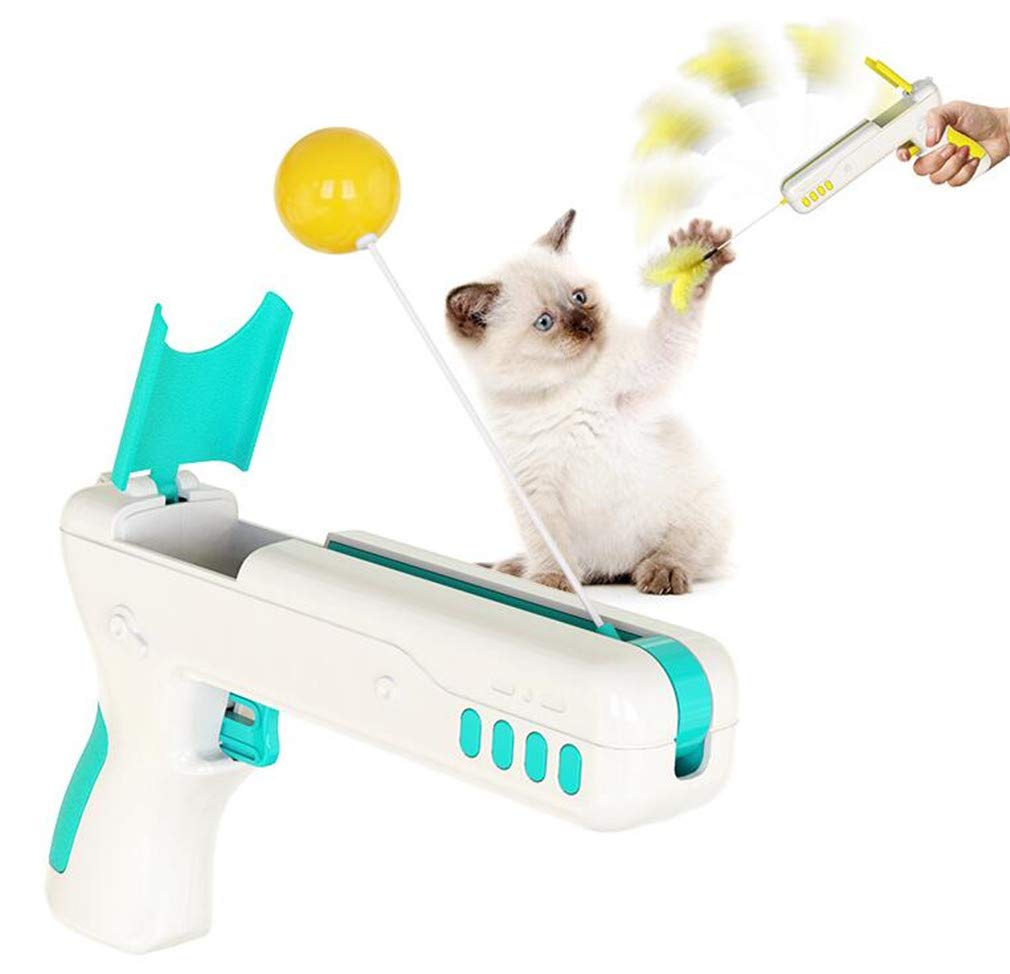 Interactive Cat Feather Toys, Rebound Funny Cat Feather Gun Funny Cat Ball