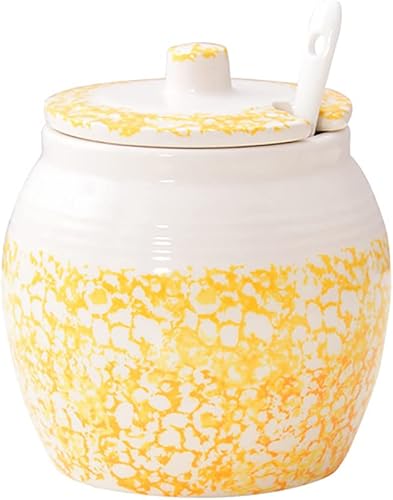 Bicuzat Tarro de cerámica con tapa y cuchara para condimentos diseño vintage de flores de nieve