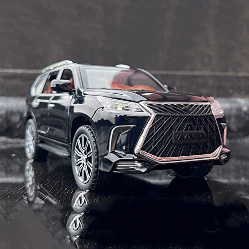 Image of DEUSON ECOM 1:24 Scale Lx570 Toy Car for Kids Diecast Cars Metal Die Cast Model Car Light Sound Pull Back Openable Door, Black