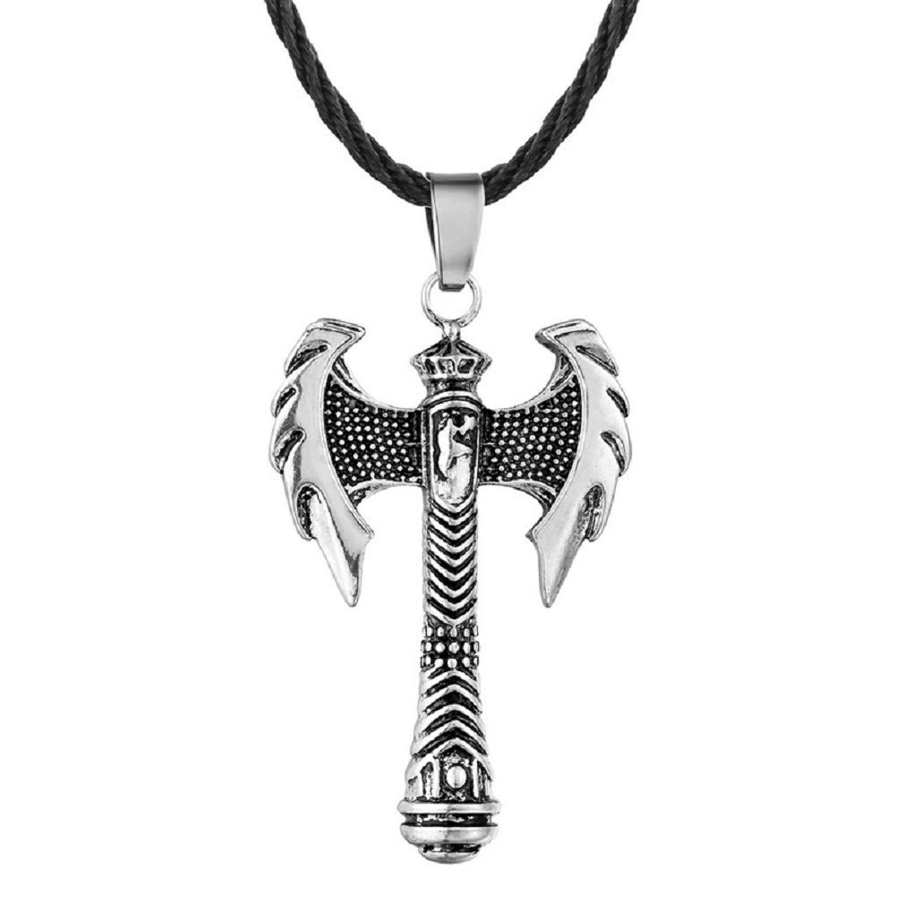 Collar Vikingo Para Hombre - Longitud Ajustable 60 Cm, Diseño Hacha Y Runas, Chapado En Plata, Estilo Retro