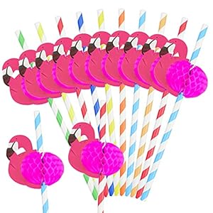 Hysagtek 50 stuks Flamingo papieren rietjes tropische rietjes 3D Cocktail decoratieve rietjes voor Hawaiian Luau Thema…
