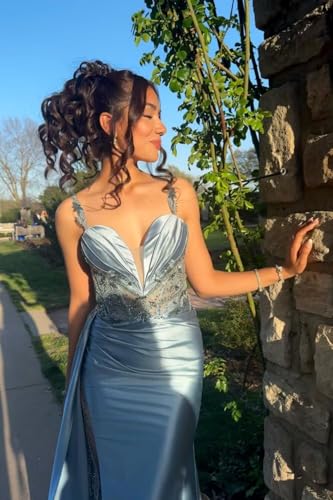 Mermaid Prom Dress for Women Satin Applique Formal Evening Dresses with Slit BO0154