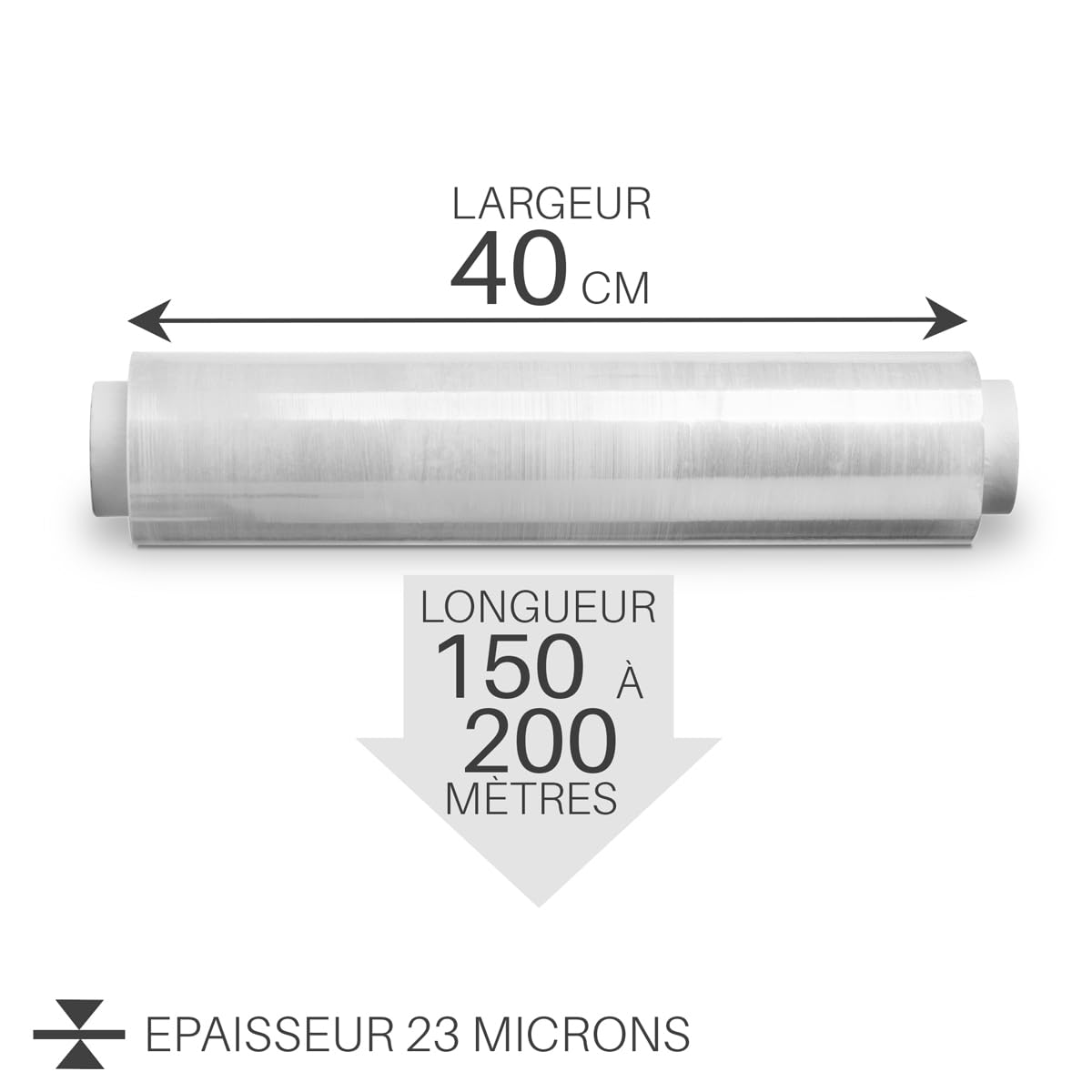 Lot de 6 Films Etirables Transparents d’Emballage Largeur 40cm, pour Palette et Colis, Rouleau de 150m à 200m, 23 microns, Film plastique Auto-adhérant, Protection pour Déménagements, Cartons, Meubles