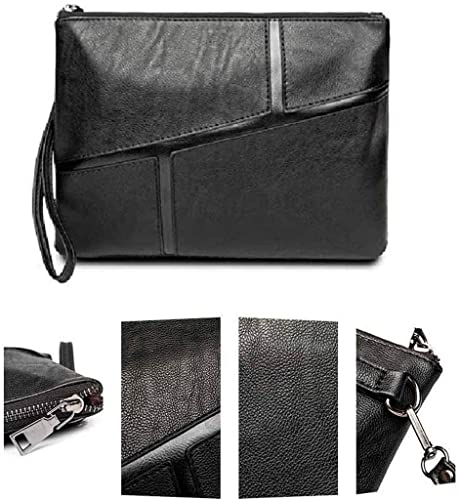 Men's Clutch Bag,Fashion Leather Handbag PU Leather Bag Classic Black Large Capacity Envelope Bag4