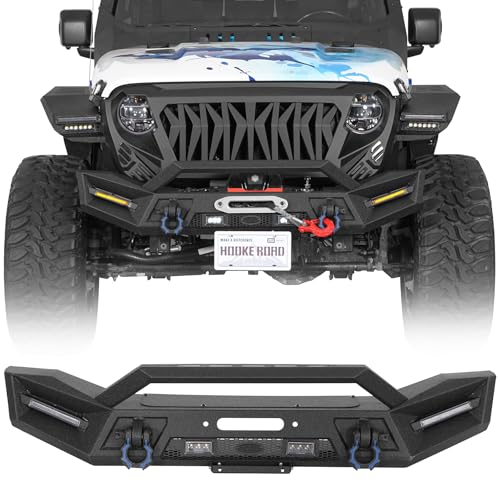 Hooke Road Different Trail X Front Bumper for 2018-2026 Jeep Wrangler JL & Gladiator JT 2/4 Doors Sturdy Steel Bumper Bull Bar Guard with Winch Plate Turn Signal Lights D-Rings